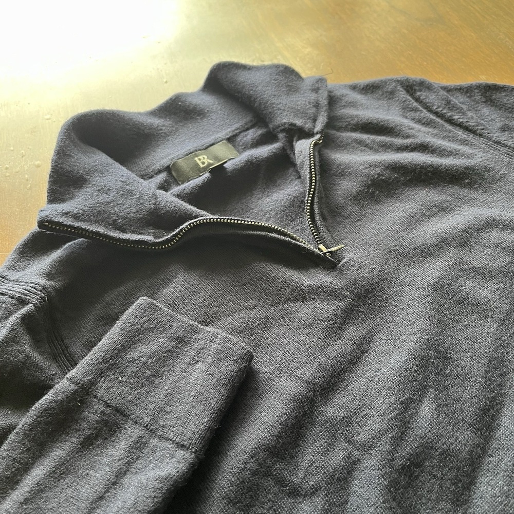 Banana Republic Mens M Blue Italian Merino Extra Fine Wool Quarter Zip Sweater